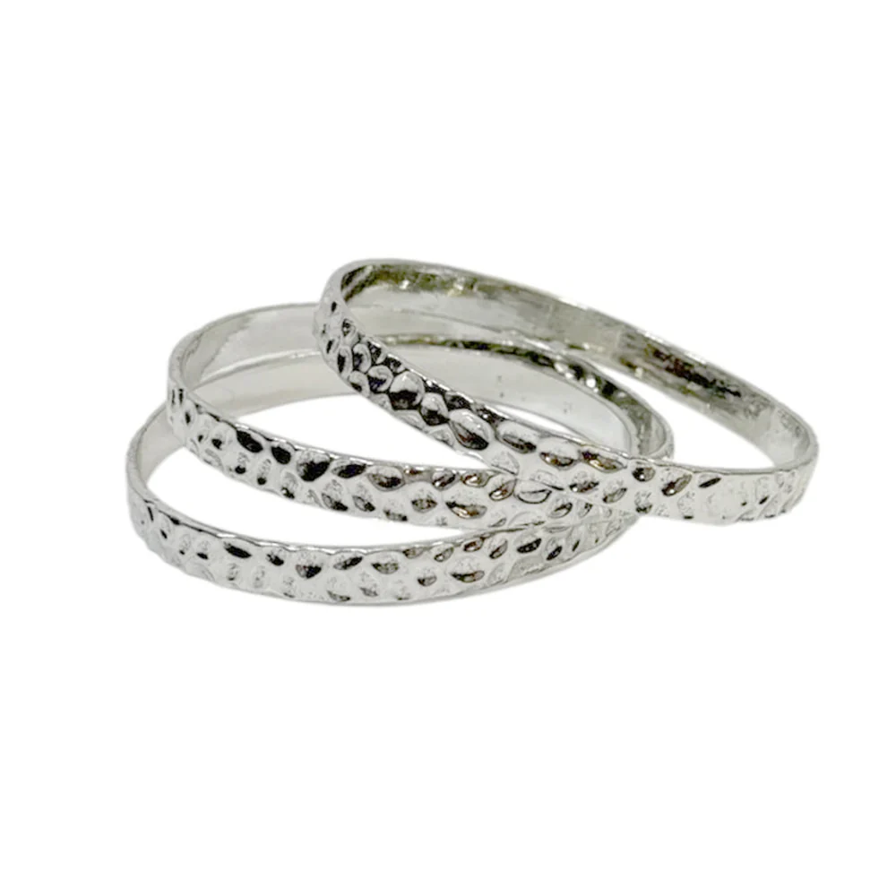 West and Co 18K White Gold Plated 3 Hammered Quinlan Bangles