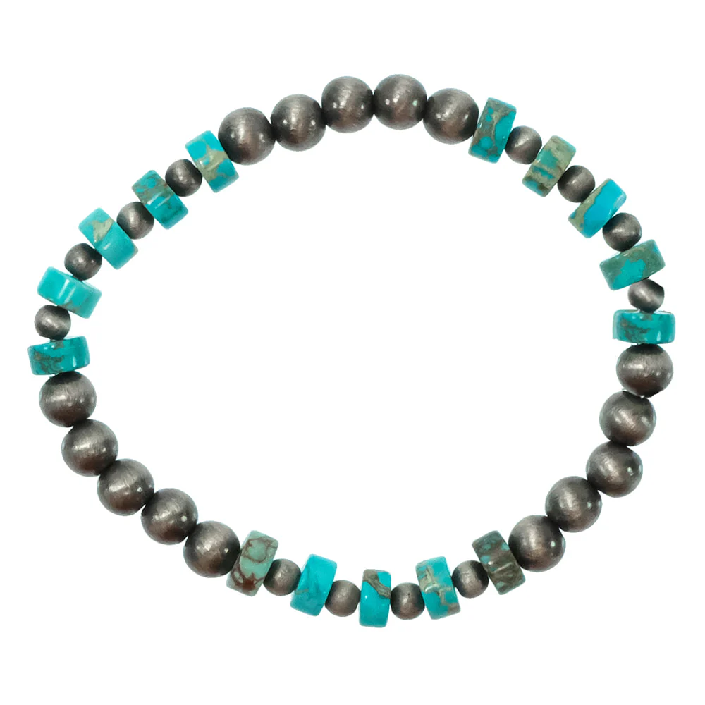 Faux Navajo Bead and Turquoise Stretch Bracelet
