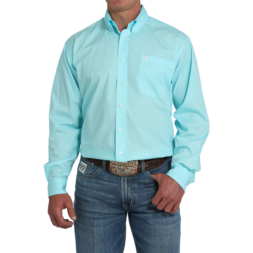 Cinch Solid Long Sleeve Button-Down Men's Shirt In Turquoise