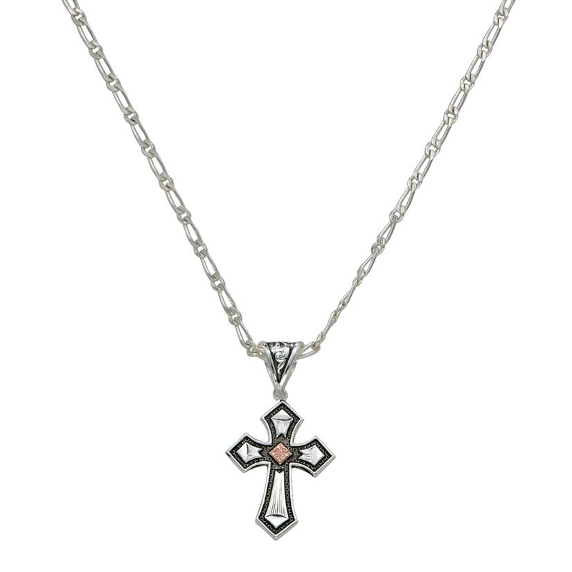 Montana Silversmiths Silver Cross with Brass Center 18in Necklace