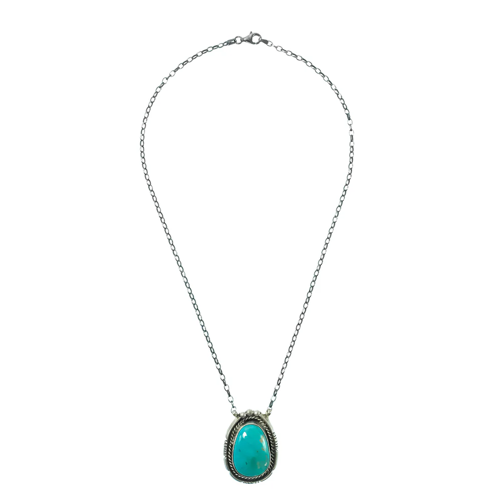 Brandon Etcitty Native American Navajo Kingman Turquoise Sterling Silver Necklace