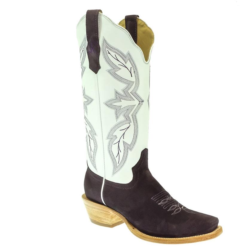 R. Watson Plum and White Rough Out Boot with Cutter Toe for Women