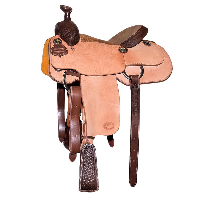 South Texas Tack Quarter Chocolate Big Weave Tool Three-Quarter Natural Rough Out Team Roping Saddle