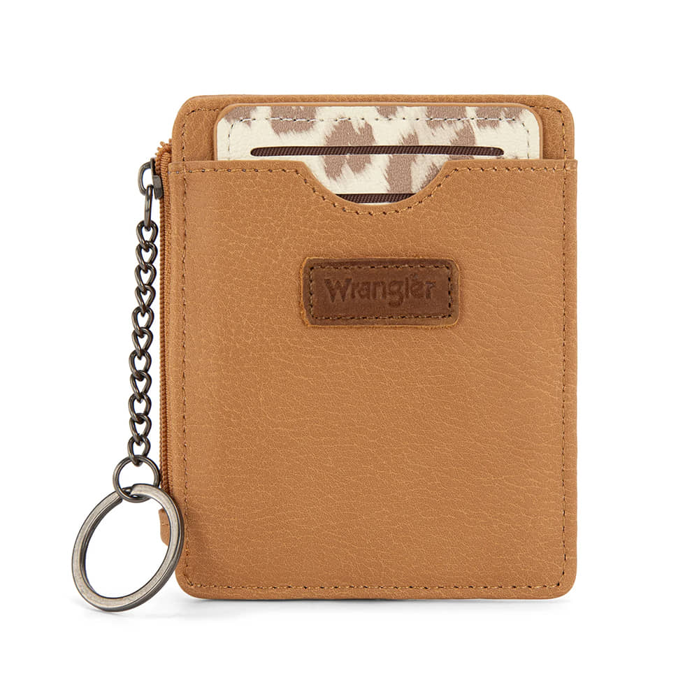 Wrangler Small Card Case Wallet Keychain Detachable Card Holder in Tan
